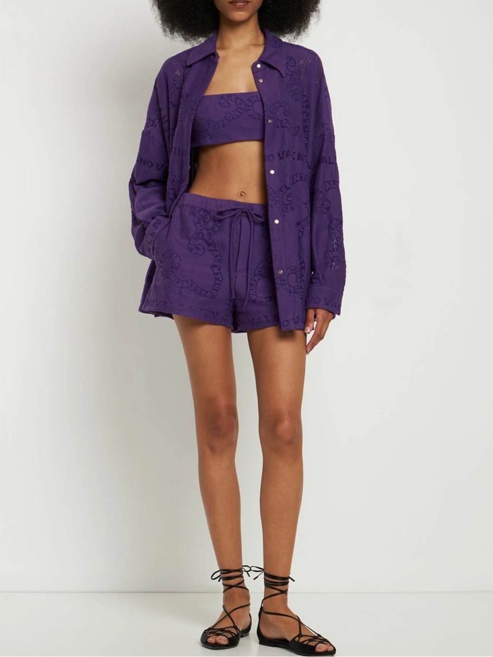 Valentino cotton guipure lace shorts in purple
